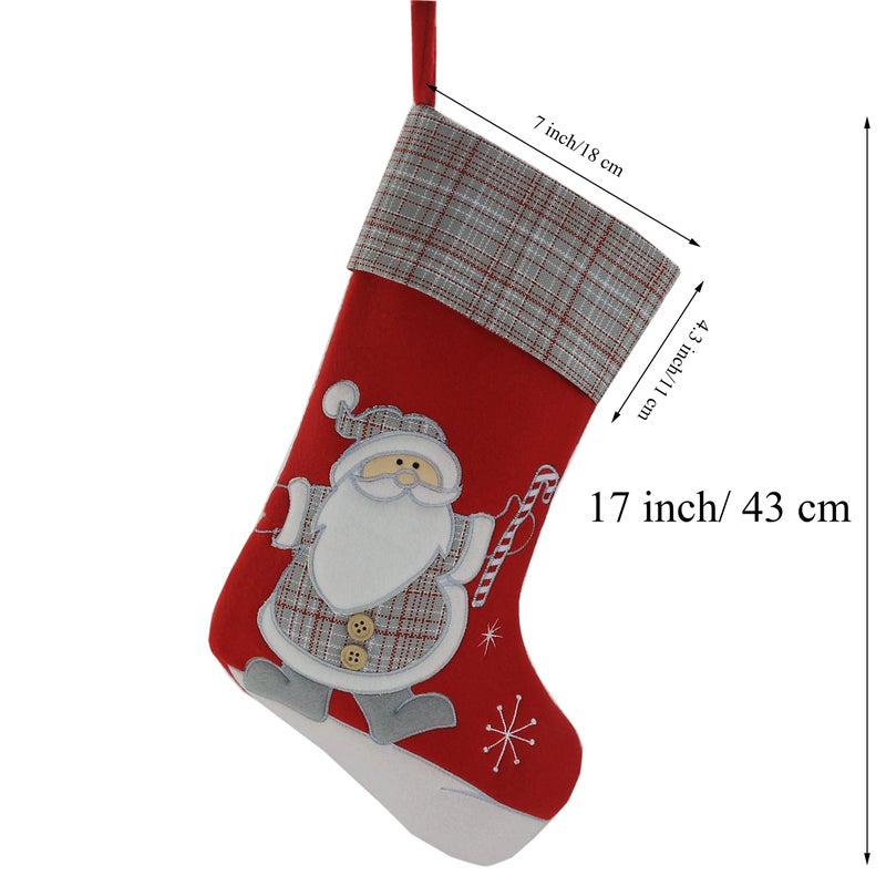 WEWILL Lovely Christmas Stockings Set of 3 Santa, Snowman, Reindeer, Xmas Character 3D Plush Linen Hanging Tag Knit Border for Family Kids - Image 4